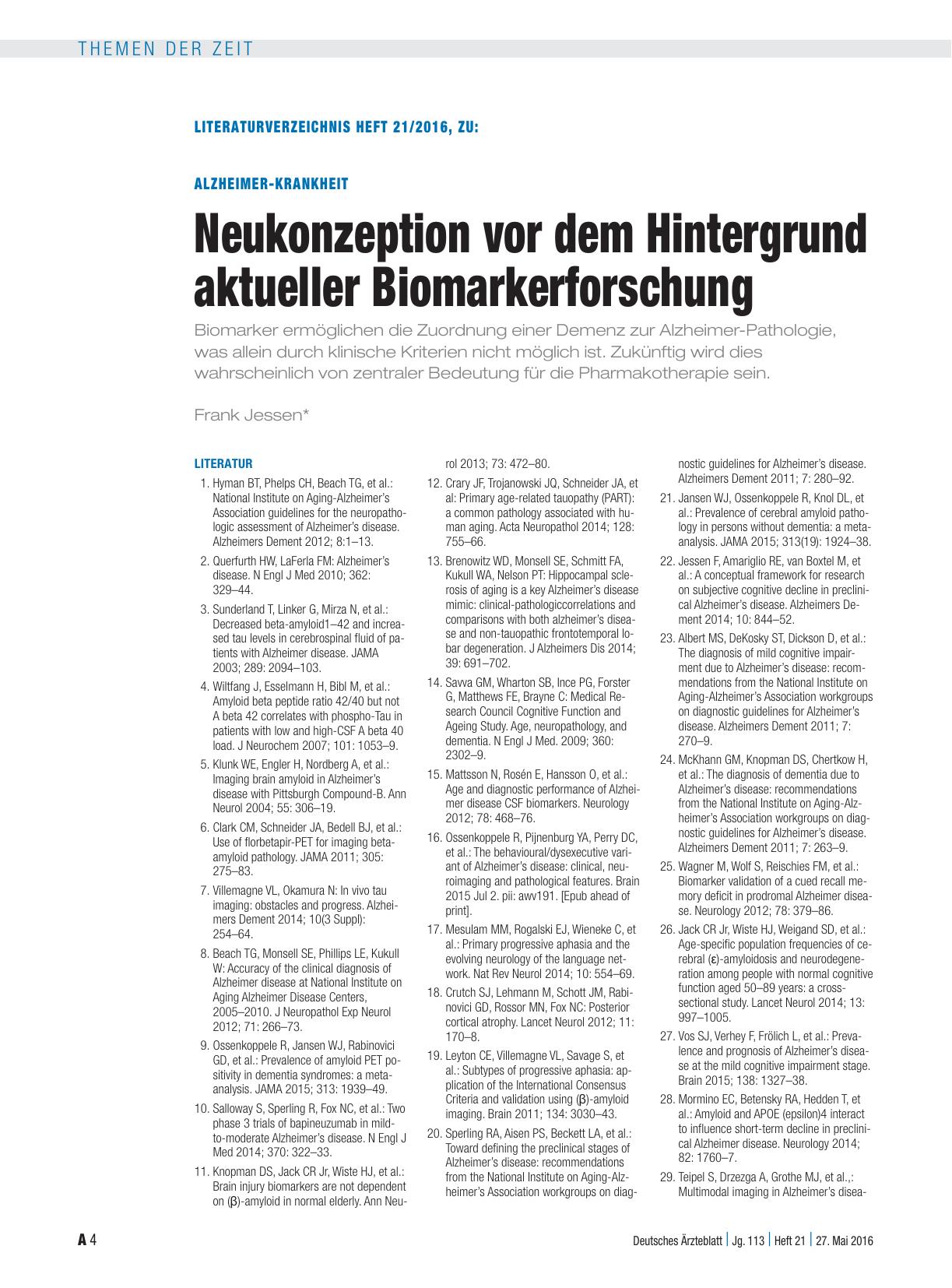 Vorschauseite 4: Alzheimer-Krankheit: Neukonzeption vor dem Hintergrund aktueller Biomarkerforschung