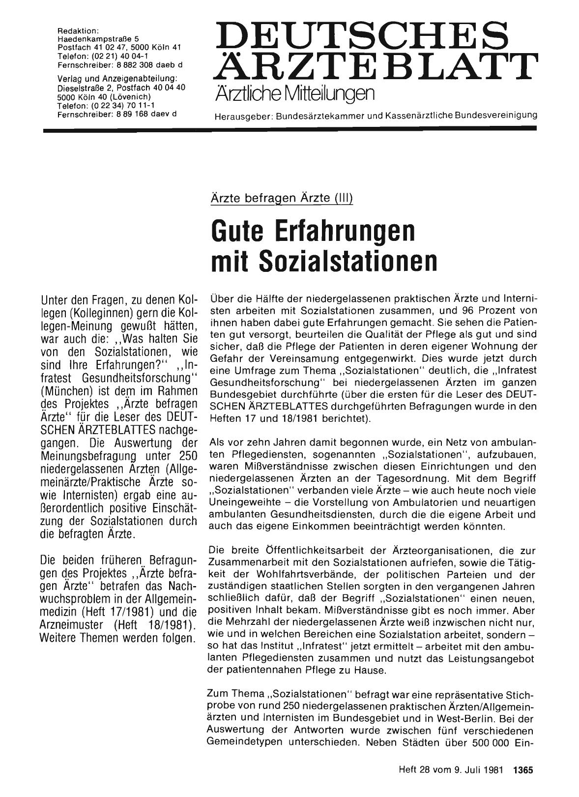 Vorschauseite 1: Ärzte befragen Ärzte (III): Gute Erfahrungen mit Sozialstationen (Teil 1)