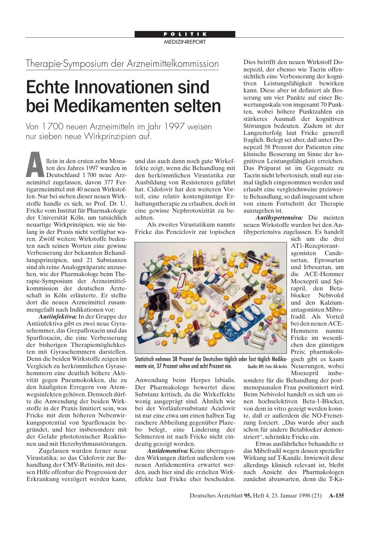 Vorschauseite 1: Therapie-Symposium der Arzneimittelkommission: Echte Innovationen sind bei Medikamenten selten