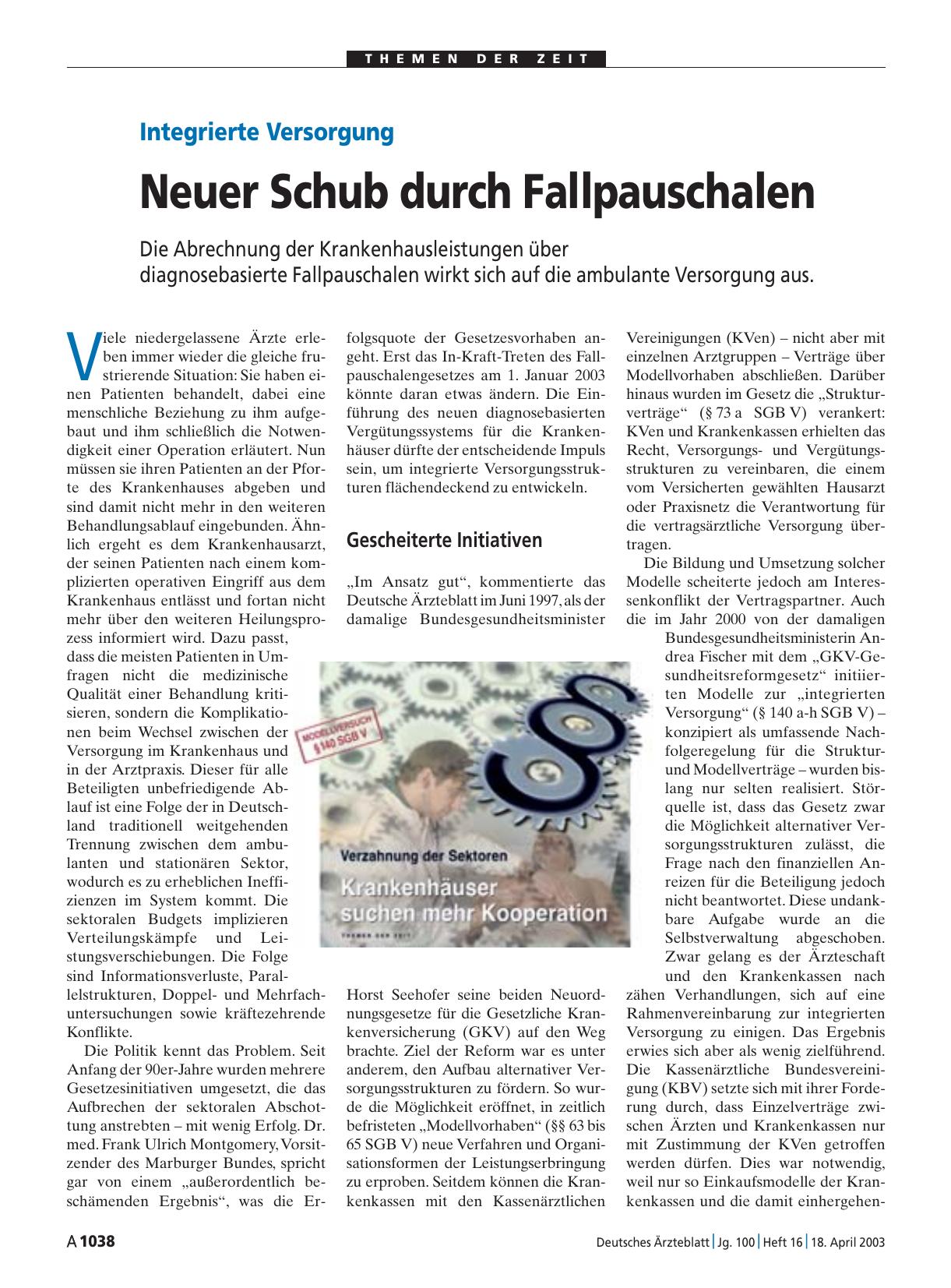 Vorschauseite 1: Integrierte Versorgung: Neuer Schub durch Fallpauschalen