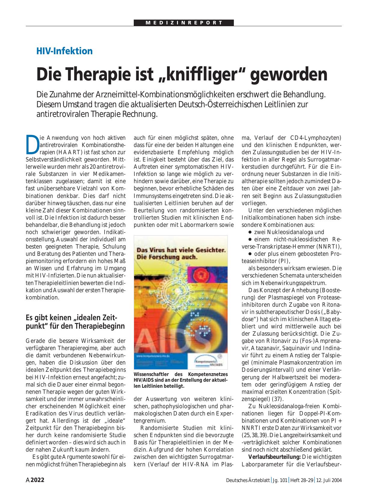 Vorschauseite 1: HIV-Infektion: Die Therapie ist „kniffliger“ geworden