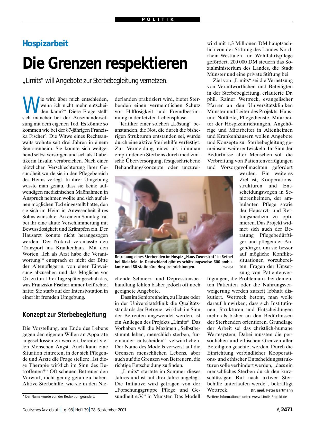Vorschauseite 1: Hospizarbeit: Die Grenzen respektieren