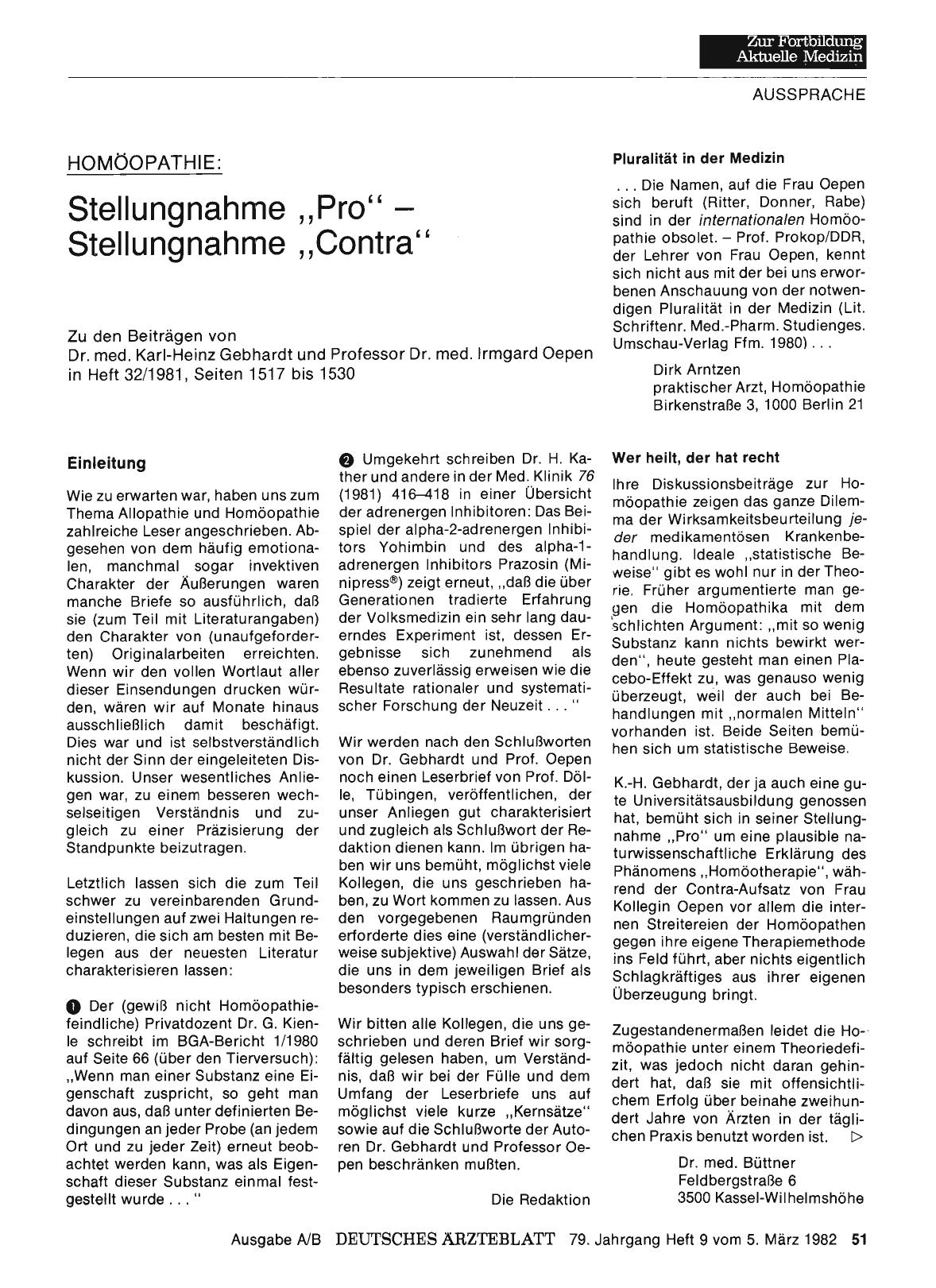 Vorschauseite 1: Homöopathie: Stellungnahme „Pro“ — Stellungnahme „Contra“