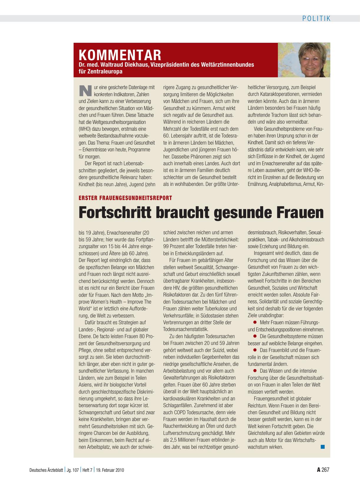 Vorschauseite 1: Erster Frauengesundheitsreport: Fortschritt braucht gesunde Frauen
