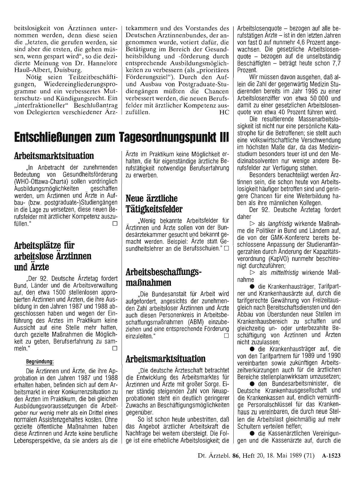 Vorschauseite 1: Entschließungen zum Tagesordnungspunkt III
