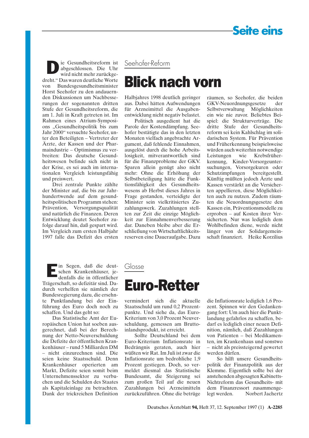 Vorschauseite 1: Glosse: Euro-Retter