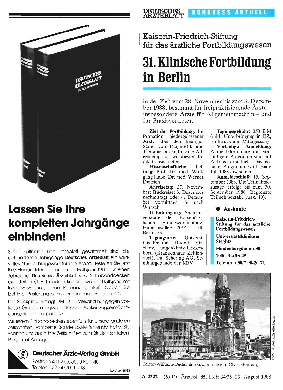 Vorschauseite 1: Kaiserin-Friedrich-Stiftung für das ärztliche Fortbildungswesen: 31. Klinische Fortbildung in Berlin