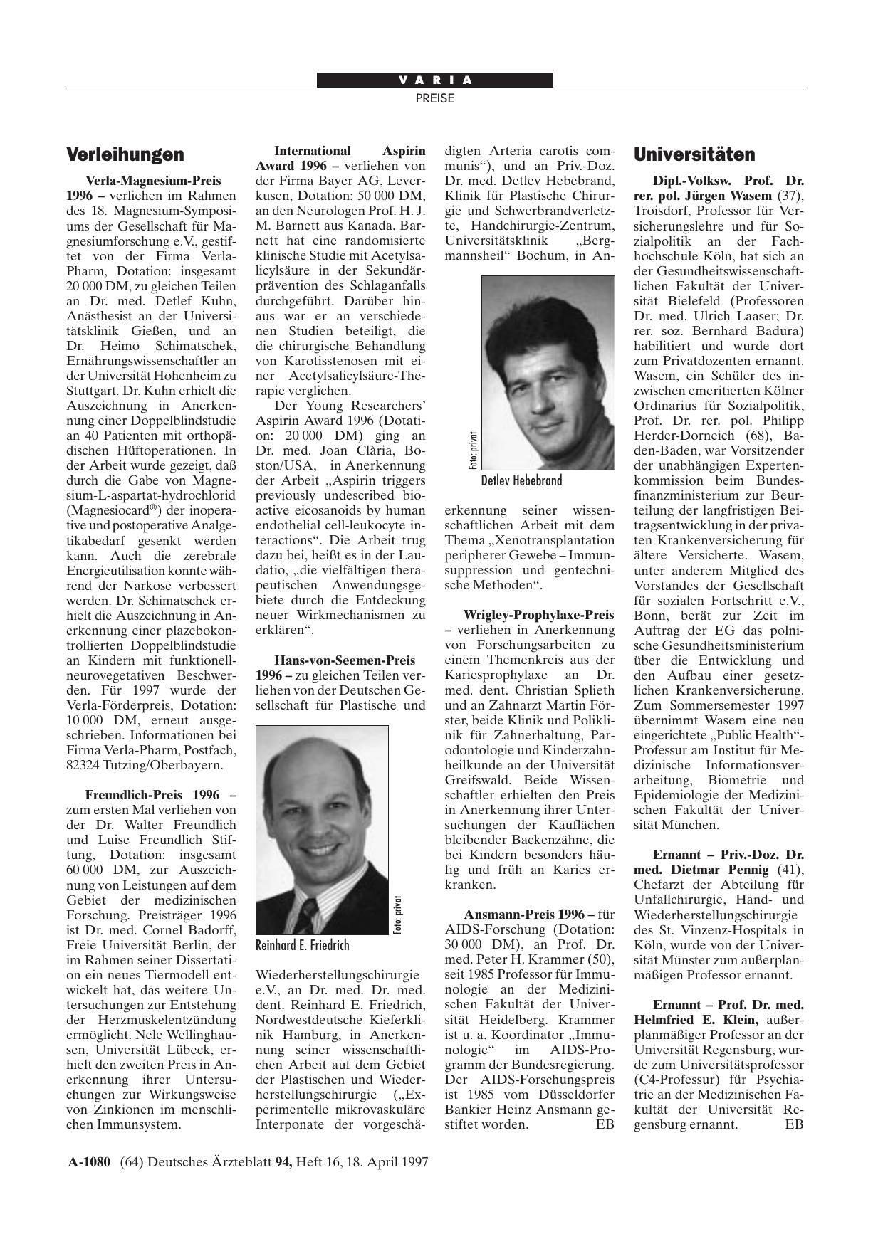 Vorschauseite 1: Verleihungen