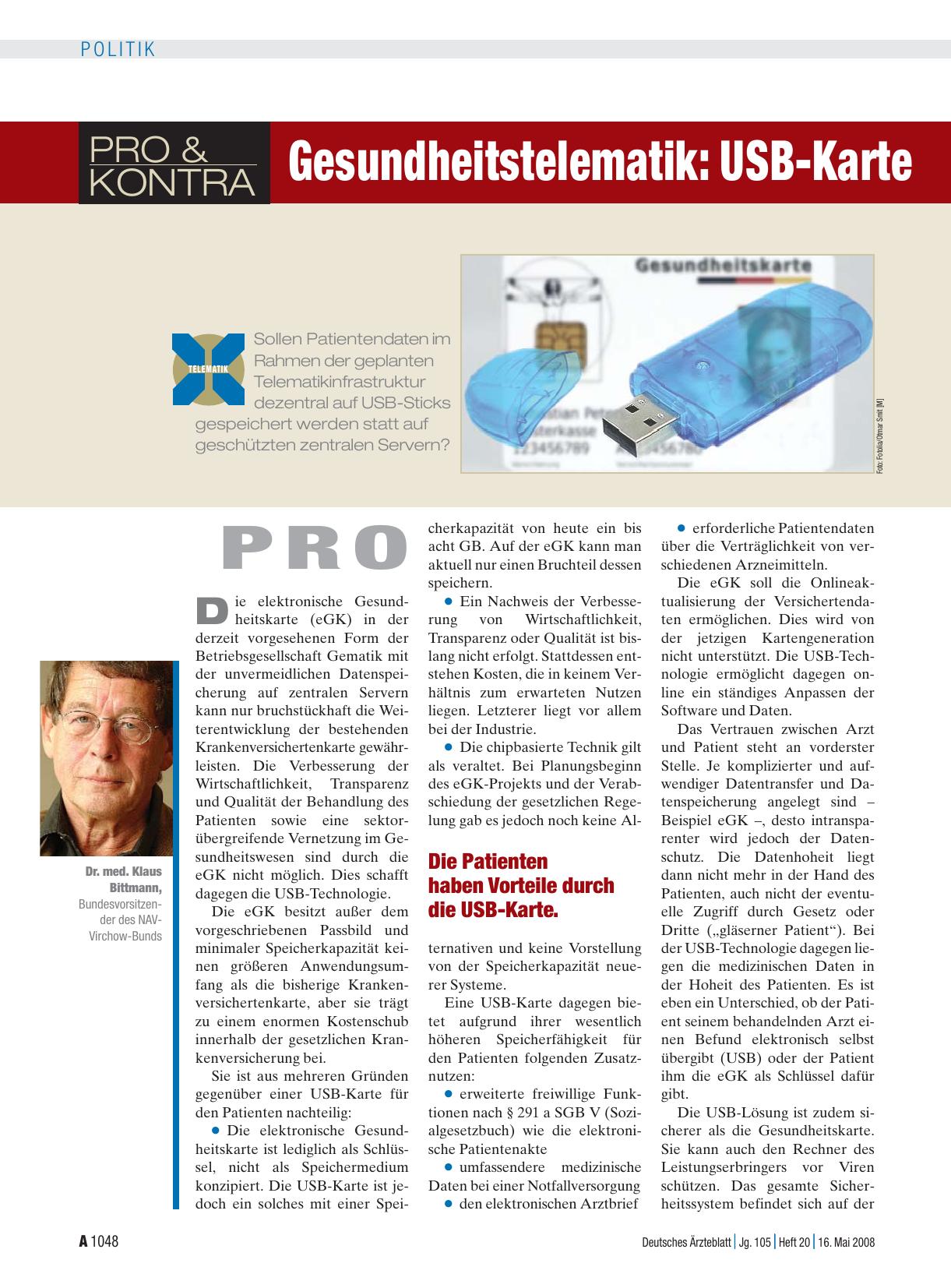 Vorschauseite 1: Gesundheitstelematik: USB-Karte versus Speicherung auf zentralen Servern