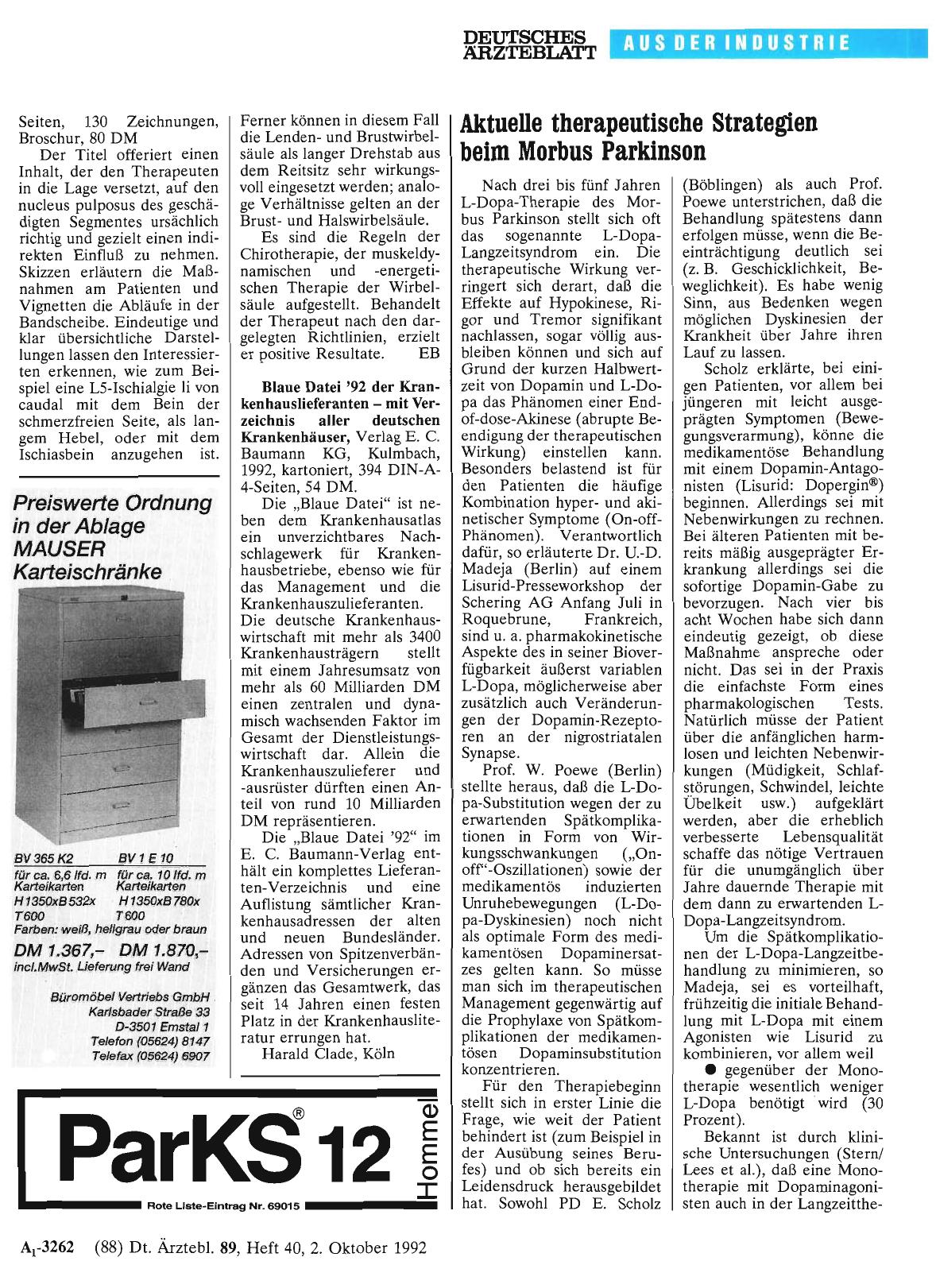 Vorschauseite 1: Blaue Datei '92 der Krankenhauslieferanten — mit Verzeichnis aller deutschen Krankenhäuser