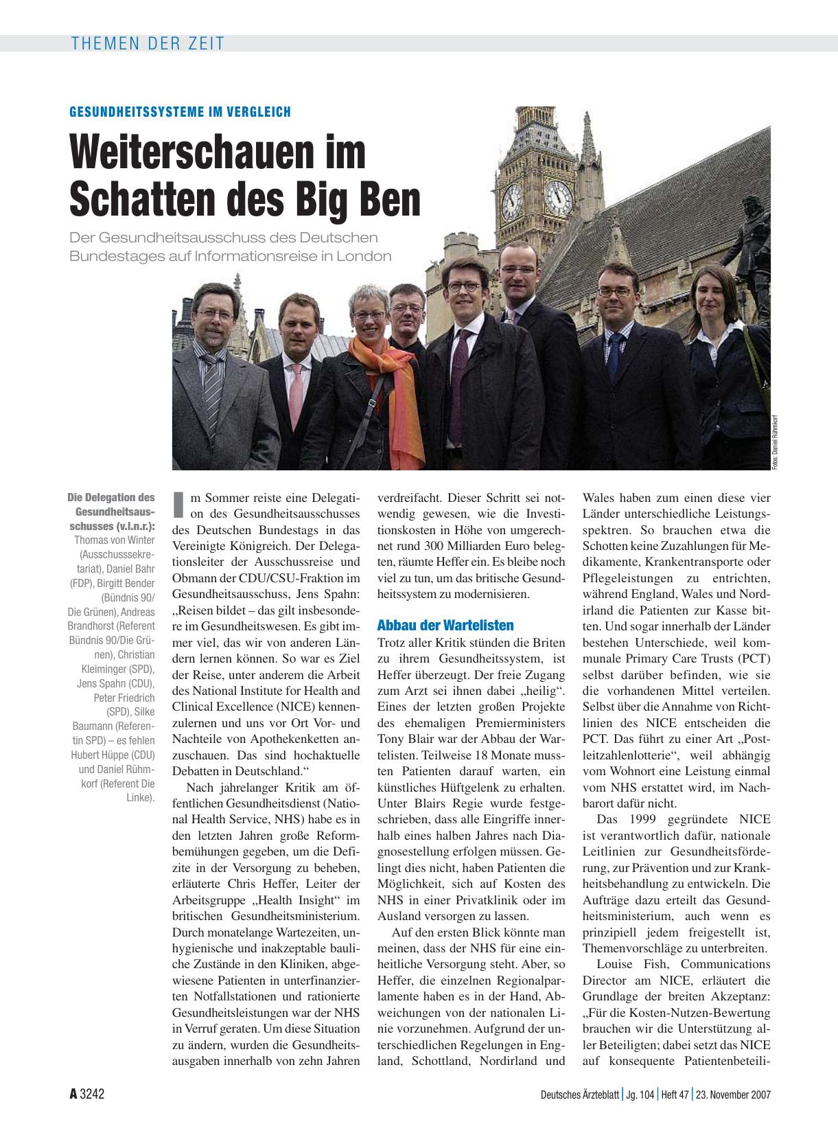 Vorschauseite 1: Gesundheitssysteme im Vergleich: Weiterschauen im Schatten des Big Ben