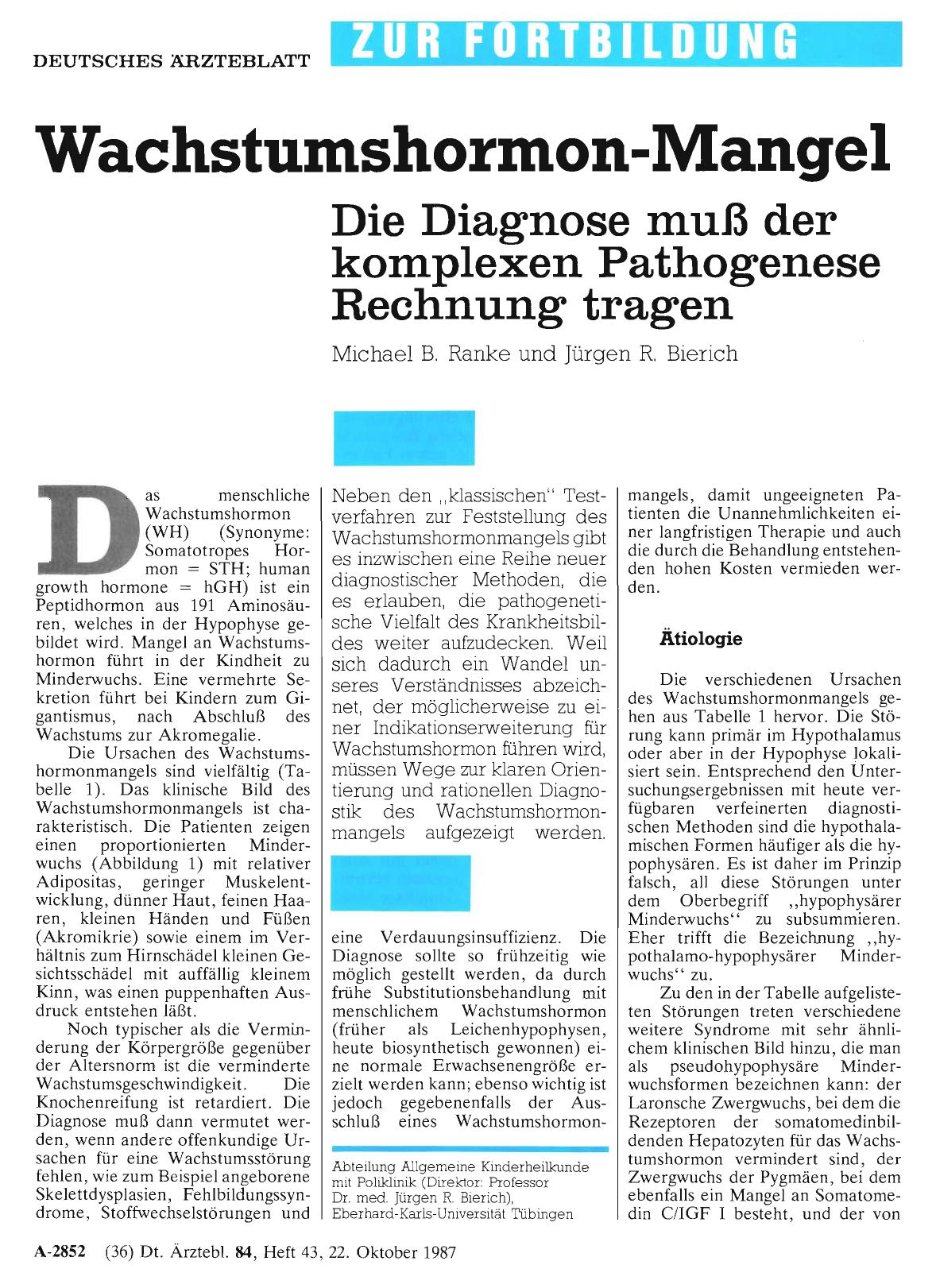 Vorschauseite 1: Wachstumshormon-Mangel: Die Diagnose muß der komplexen Pathogenese Rechnung tragen