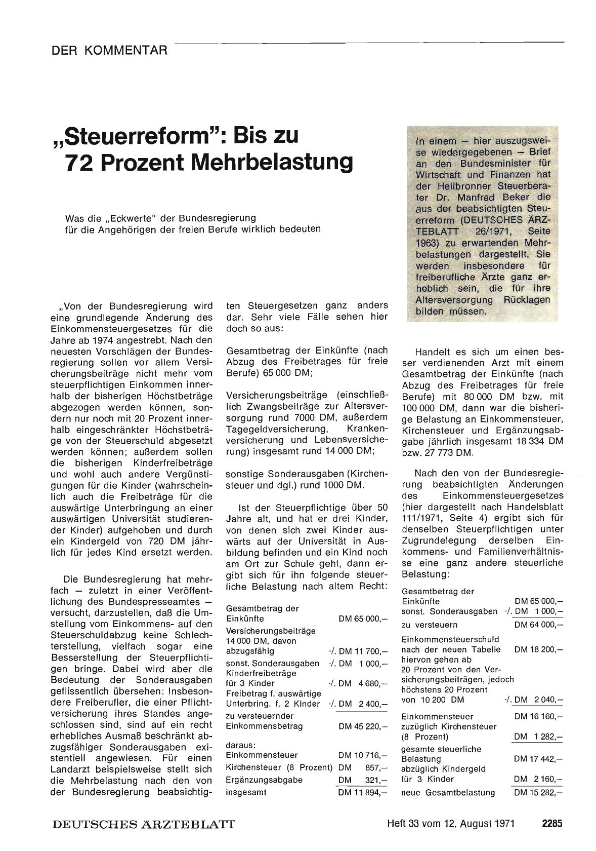 Vorschauseite 1: „Steuerreform": Bis zu 72 Prozent Mehrbelastung
