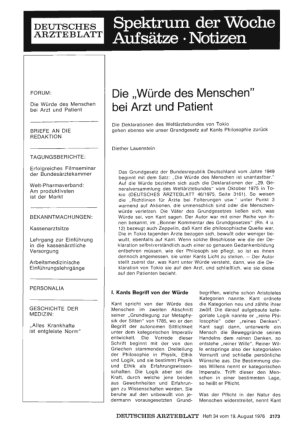 Vorschauseite 1: Die „Würde des Menschen“ bei Arzt und Patient