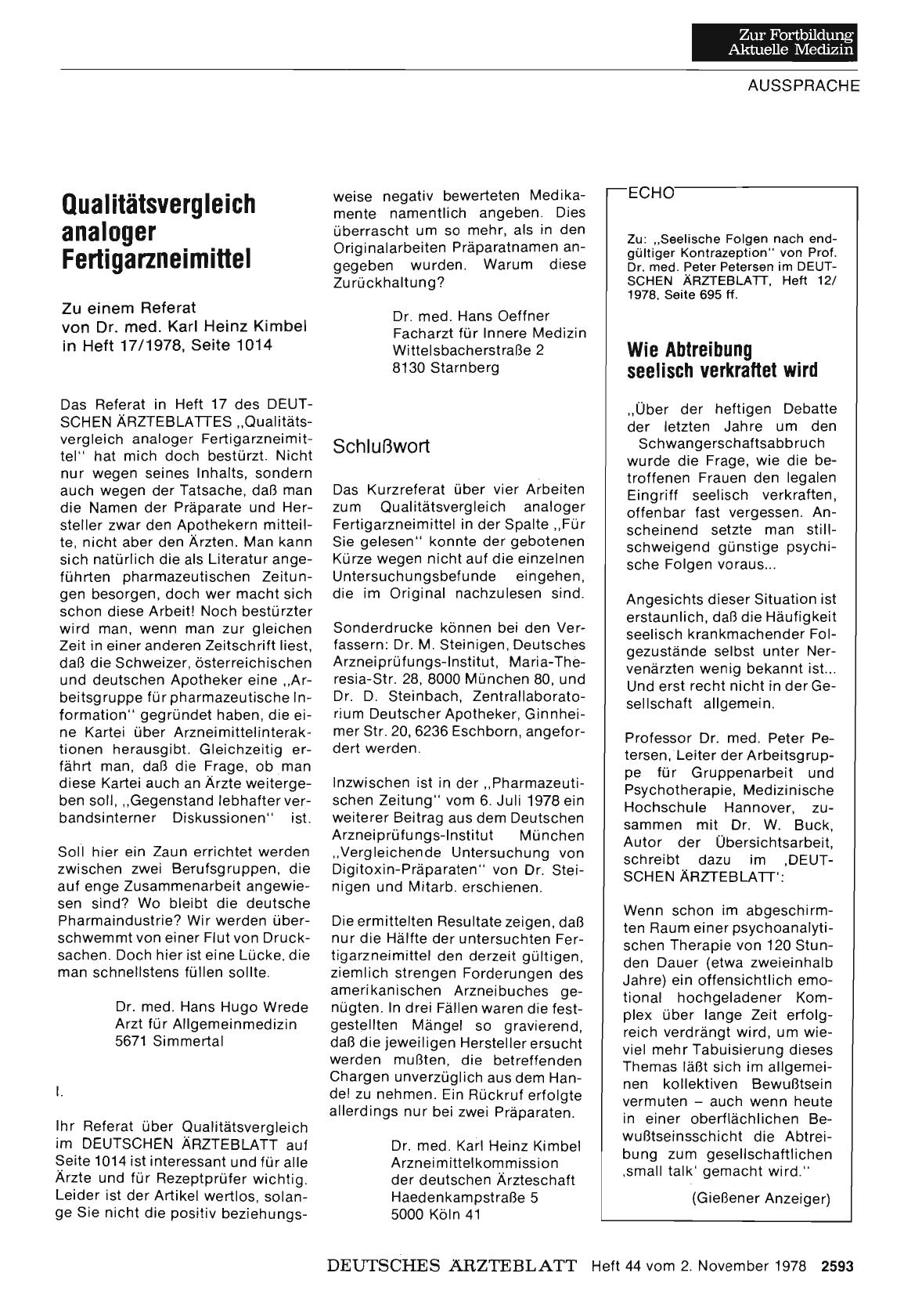 Vorschauseite 1: Qualitätsvergleich analoger Fertigarzneimittel: Schlußwort