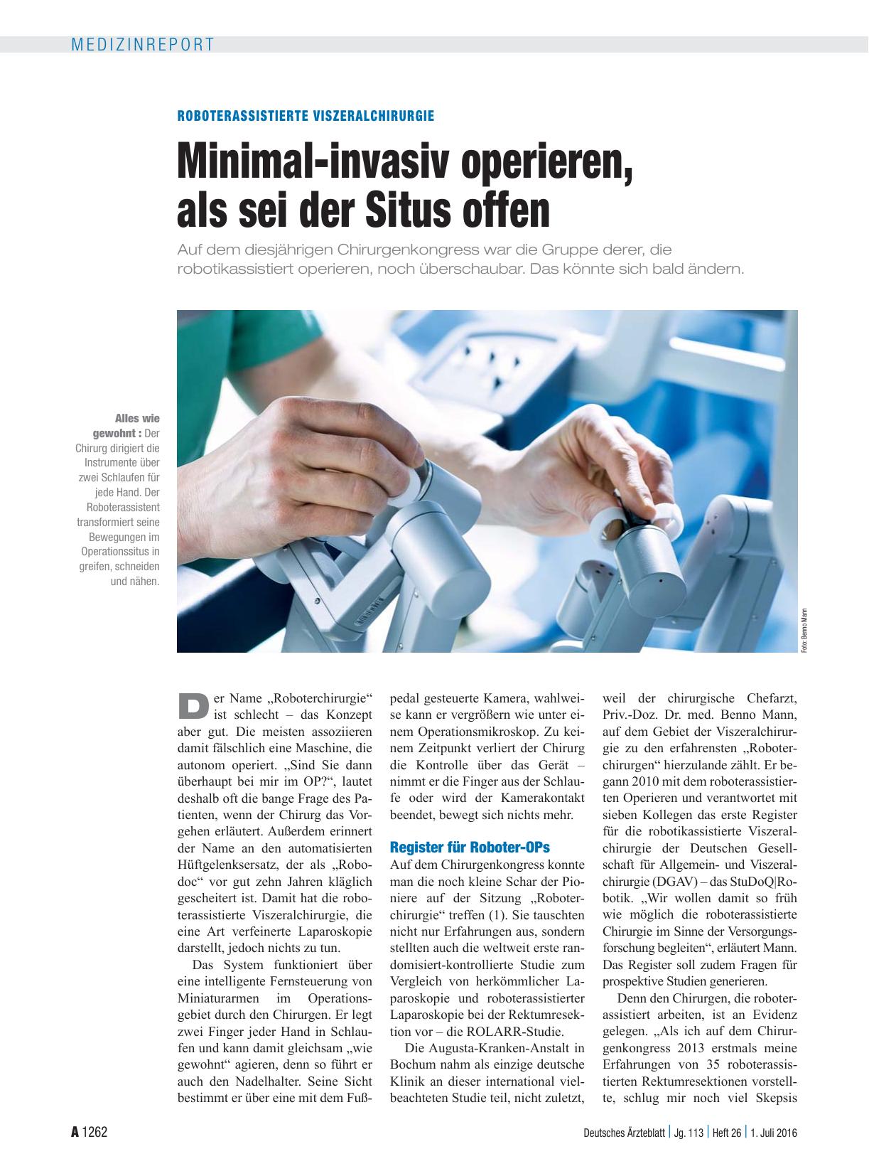 Vorschauseite 1: Roboterassistierte Viszeralchirurgie: Minimal-invasiv operieren, als sei der Situs offen