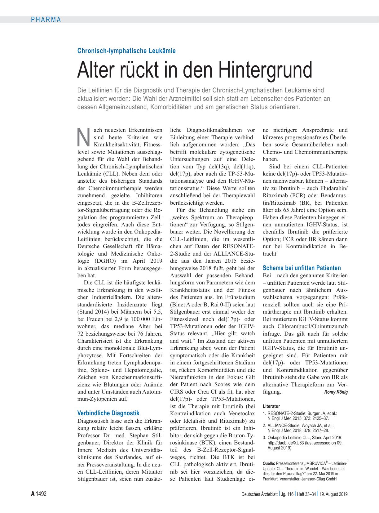 Vorschauseite 1: Chronisch-lymphatische Leukämie: Alter rückt in den Hintergrund