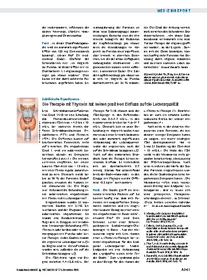 Vorschauseite 1: Subklinische Hypothyreose: Die Therapie mit Thyroxin hat keinen positiven Einfluss auf die Lebensqualität