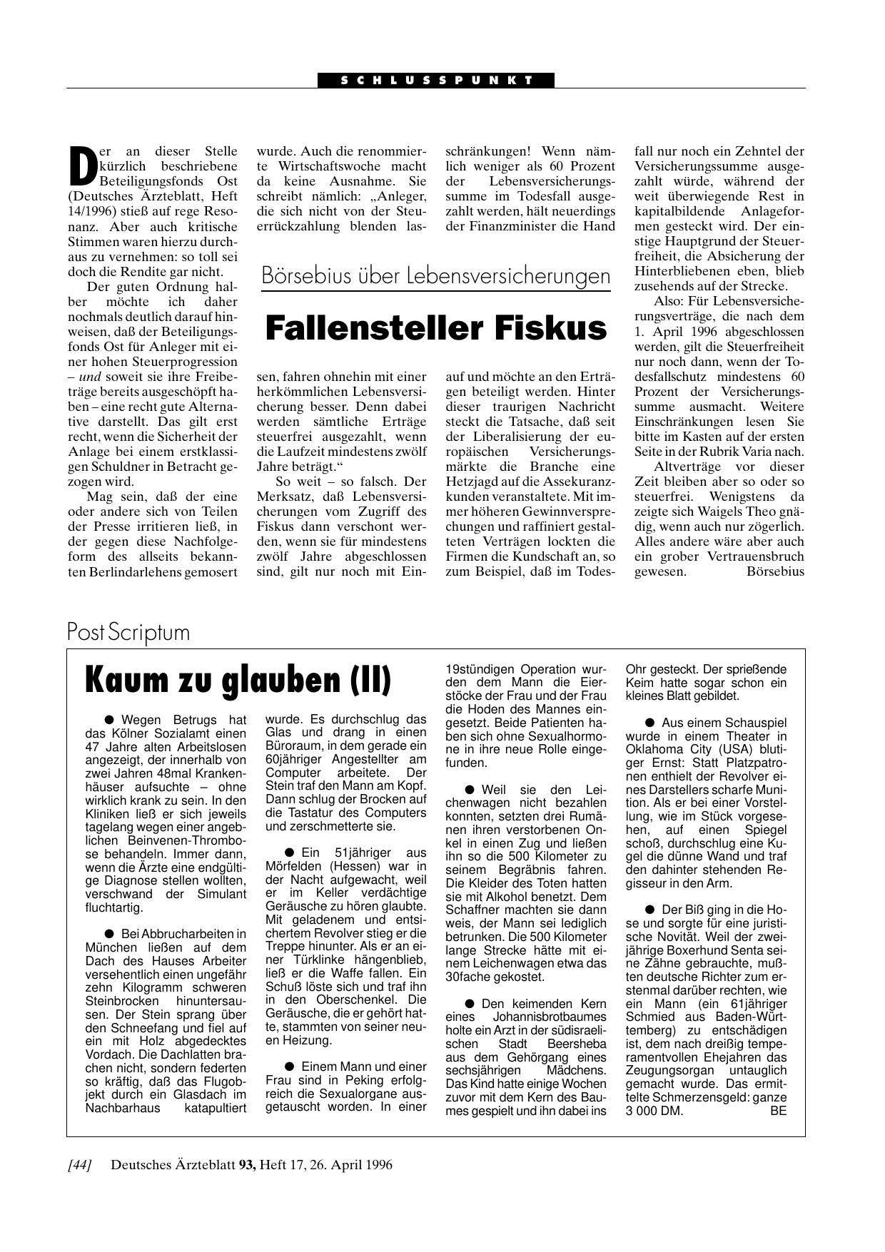Vorschauseite 1: Börsebius über Lebensversicherungen: Fallensteller Fiskus