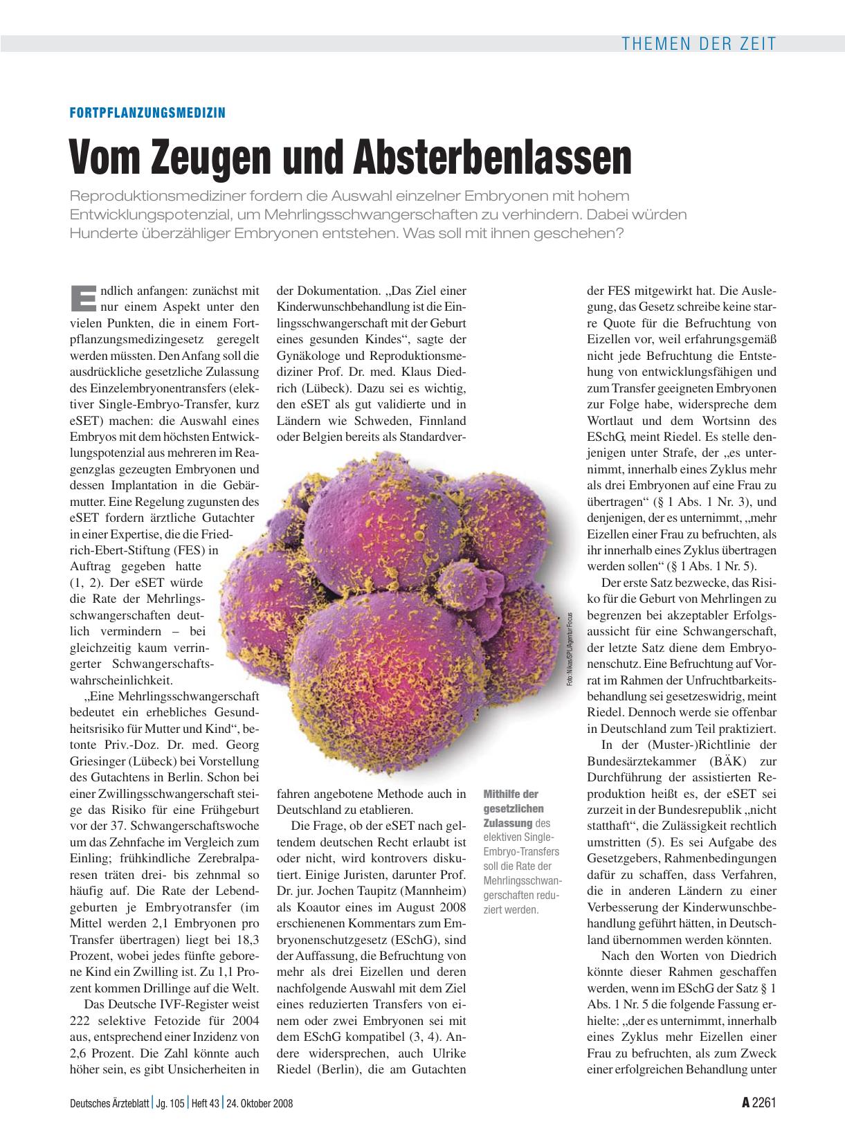 Vorschauseite 1: Fortpflanzungsmedizin: Vom Zeugen und Absterbenlassen