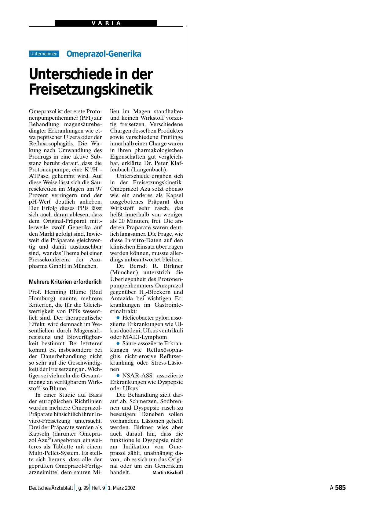 Vorschauseite 1: Omeprazol-Generika; Unterschiede in der Freisetzungskinetik