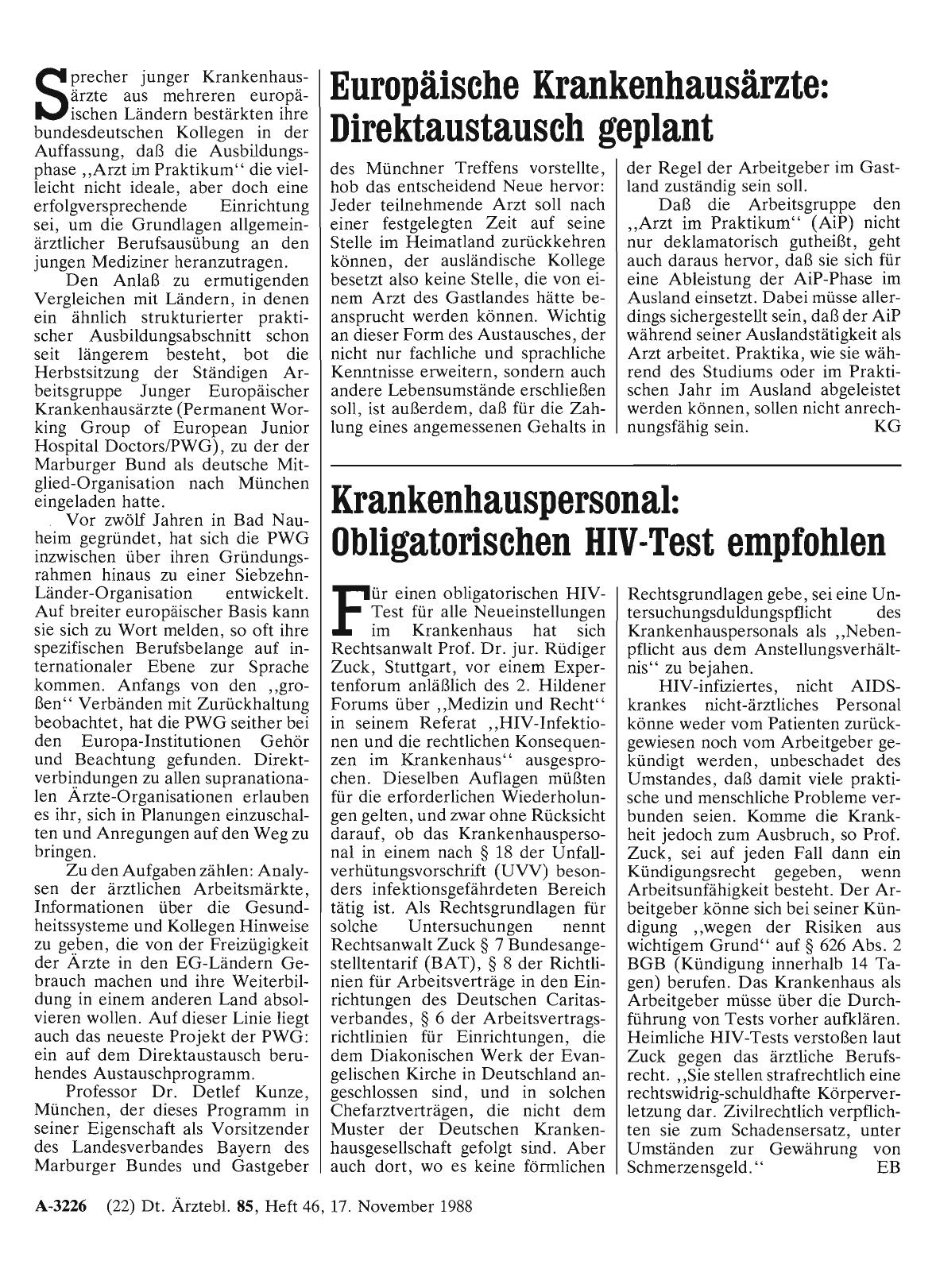 Vorschauseite 1: Krankenhauspersonal: Obligatorischen HIV-Test empfohlen