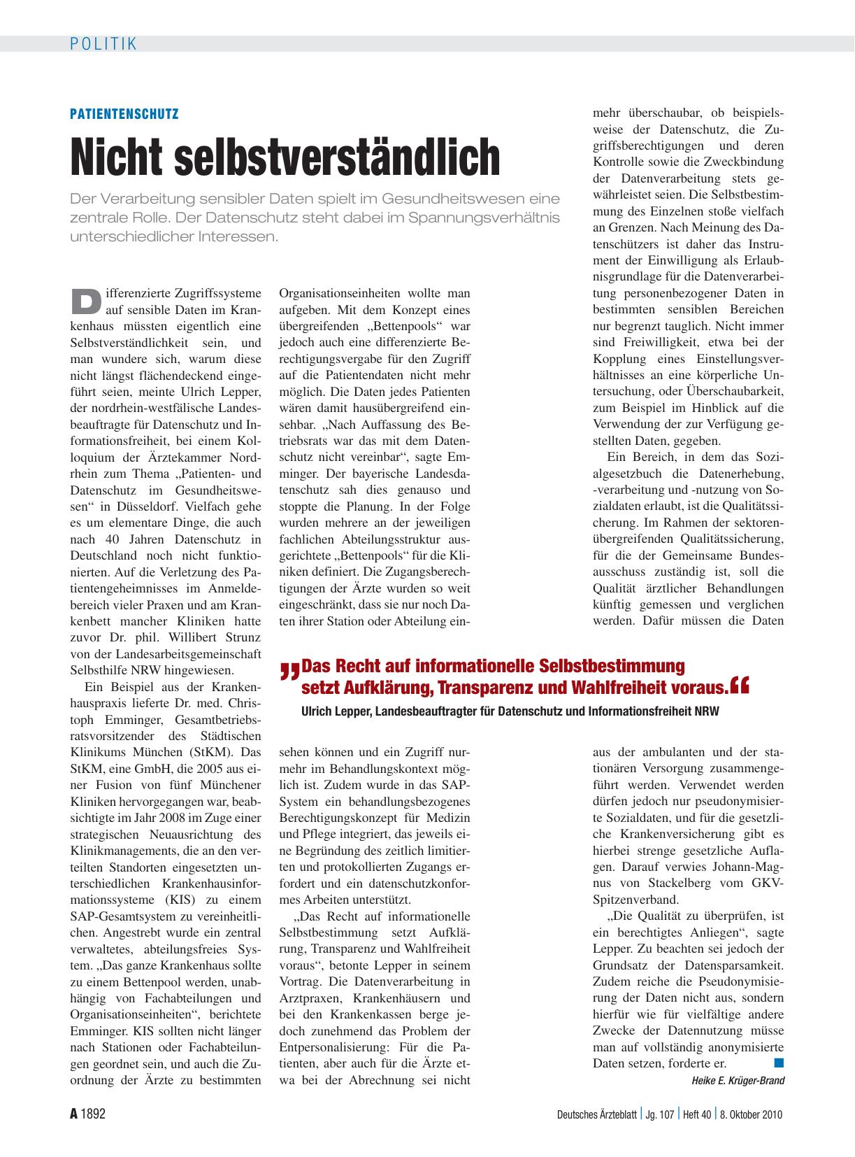 Vorschauseite 1: Patientenschutz: Nicht selbstverständlich