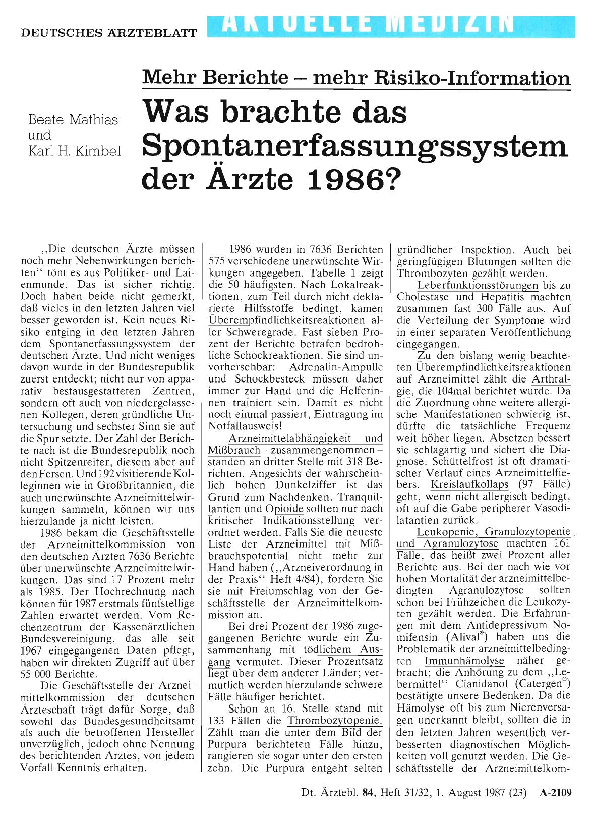 Vorschauseite 1: Was brachte das Spontanerfassungssystem der Ärzte 1986?
