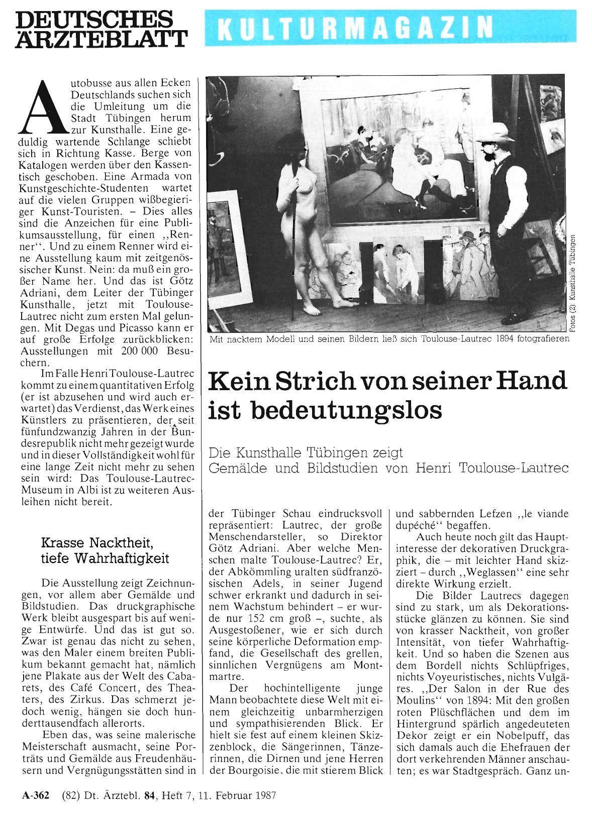 Vorschauseite 1: Kein Strich von seiner Hand ist bedeutungslos - Die Kunsthalle Tübingen zeigt Gemälde und Bildstudien von Henri Toulouse-Lautrec