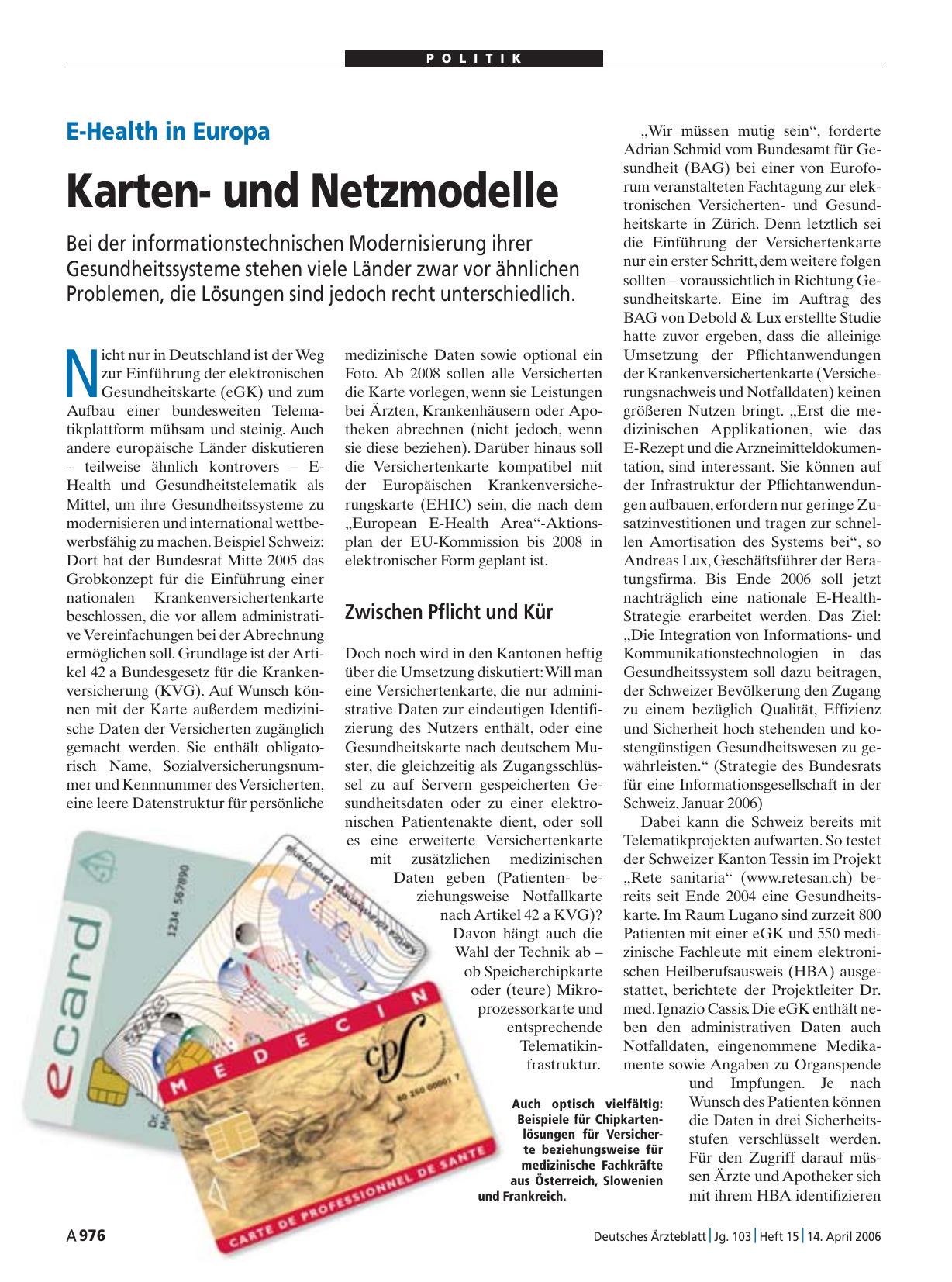 Vorschauseite 1: E-Health in Europa: Kartenund Netzmodelle