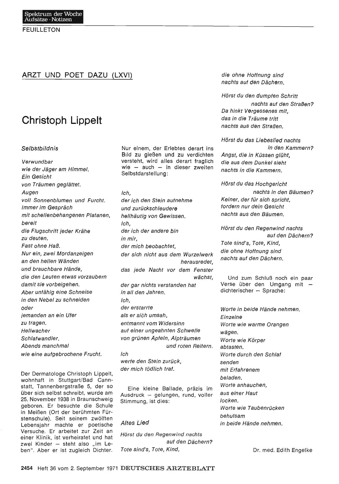 Vorschauseite 1: Arzt und Poet dazu (LXVI): Christoph Lippelt