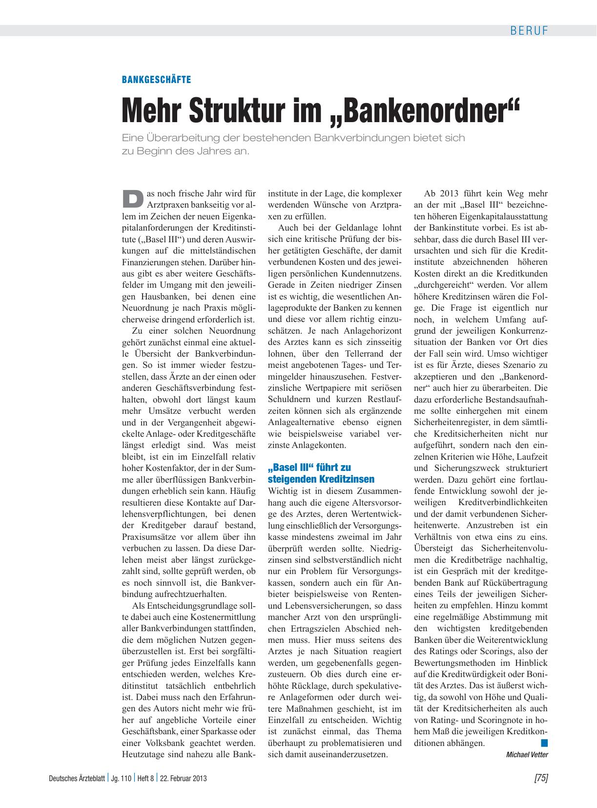 Vorschauseite 1: Bankgeschäfte: Mehr Struktur im „Bankenordner“
