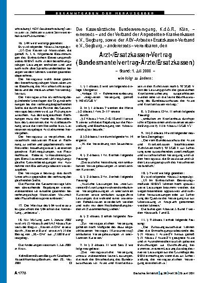 Vorschauseite 1: Arzt-/Ersatzkassen-Vertrag (Bundesmantelvertrag-Ärzte/Ersatzkassen)
