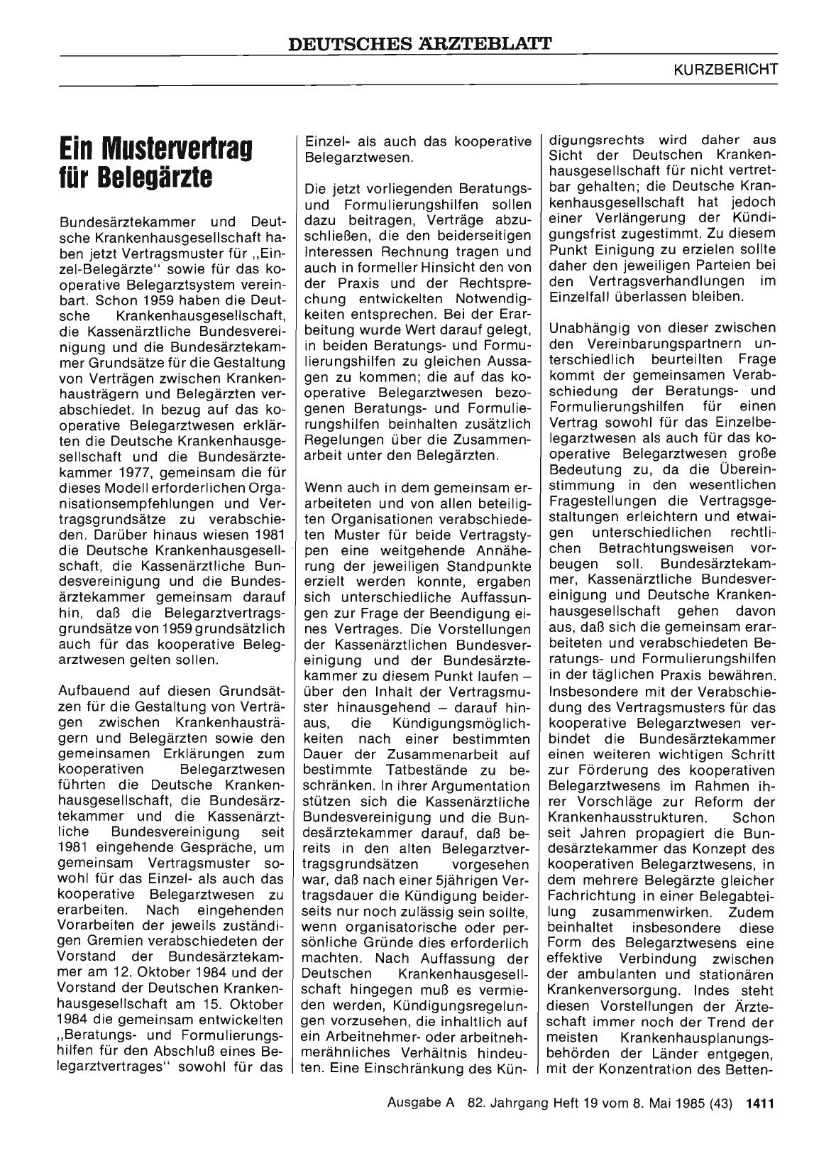 Vorschauseite 1: Ein Mustervertrag für Belegärzte