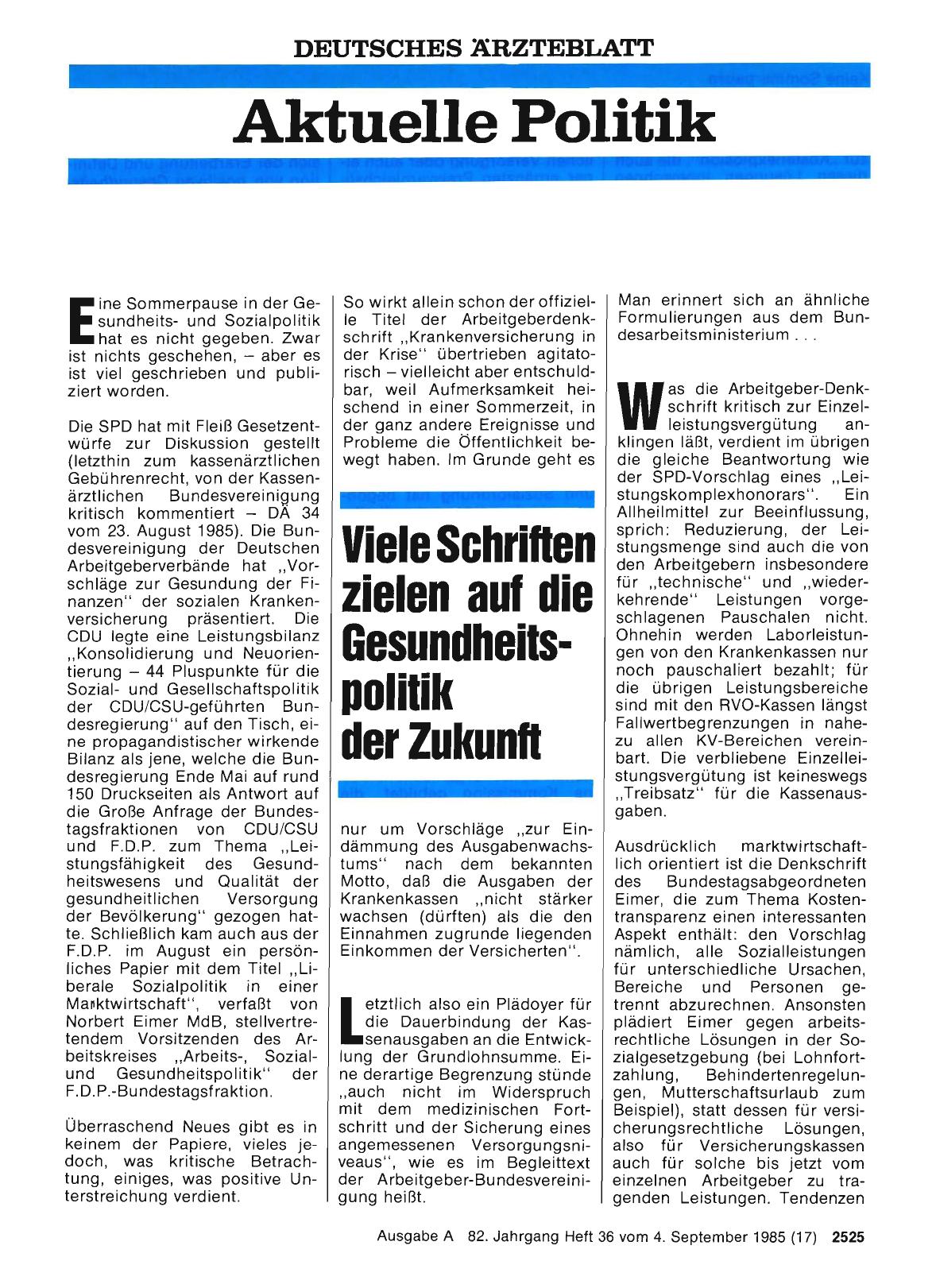 Vorschauseite 1: Viele Schriften zielen auf die Gesundheitspolitik der Zukunft