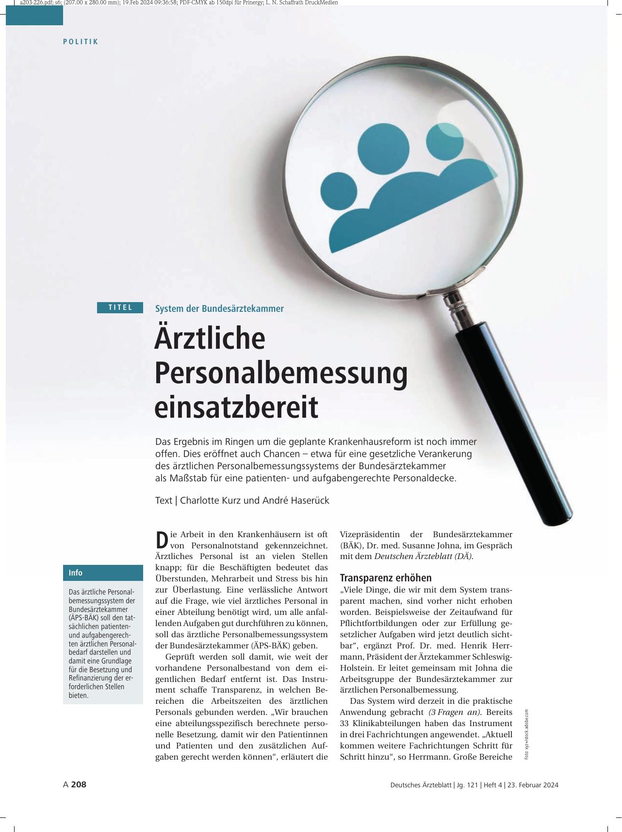 Vorschauseite 1: System der Bundesärztekammer: Ärztliche Personalbemessung einsatzbereit