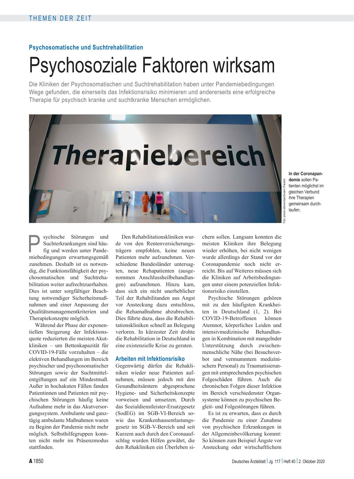 Vorschauseite 1: Psychosomatische und Suchtrehabilitation: Psychosoziale Faktoren wirksam