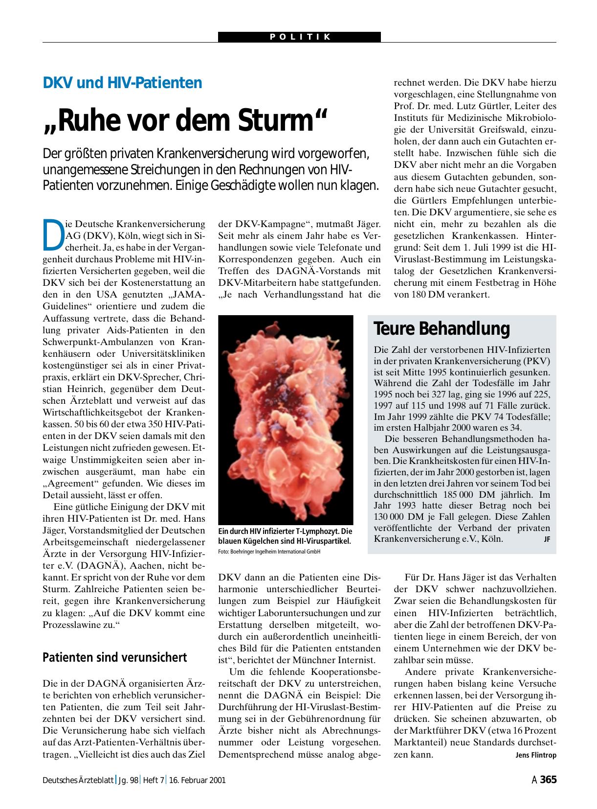 Vorschauseite 1: DKV und HIV-Patienten: „Ruhe vor dem Sturm“