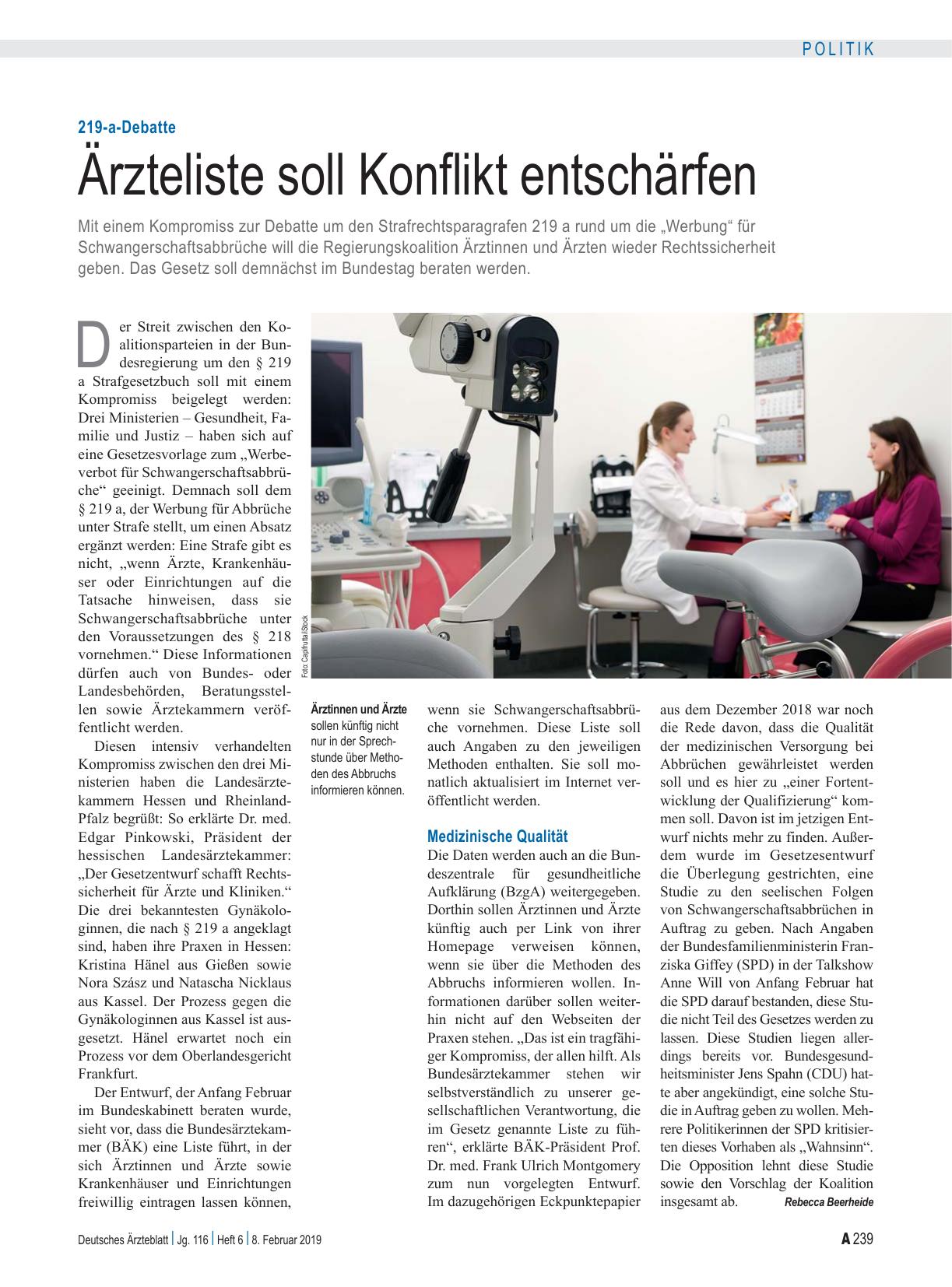 Vorschauseite 1: 219-a-Debatte: Ärzteliste soll Konflikt entschärfen