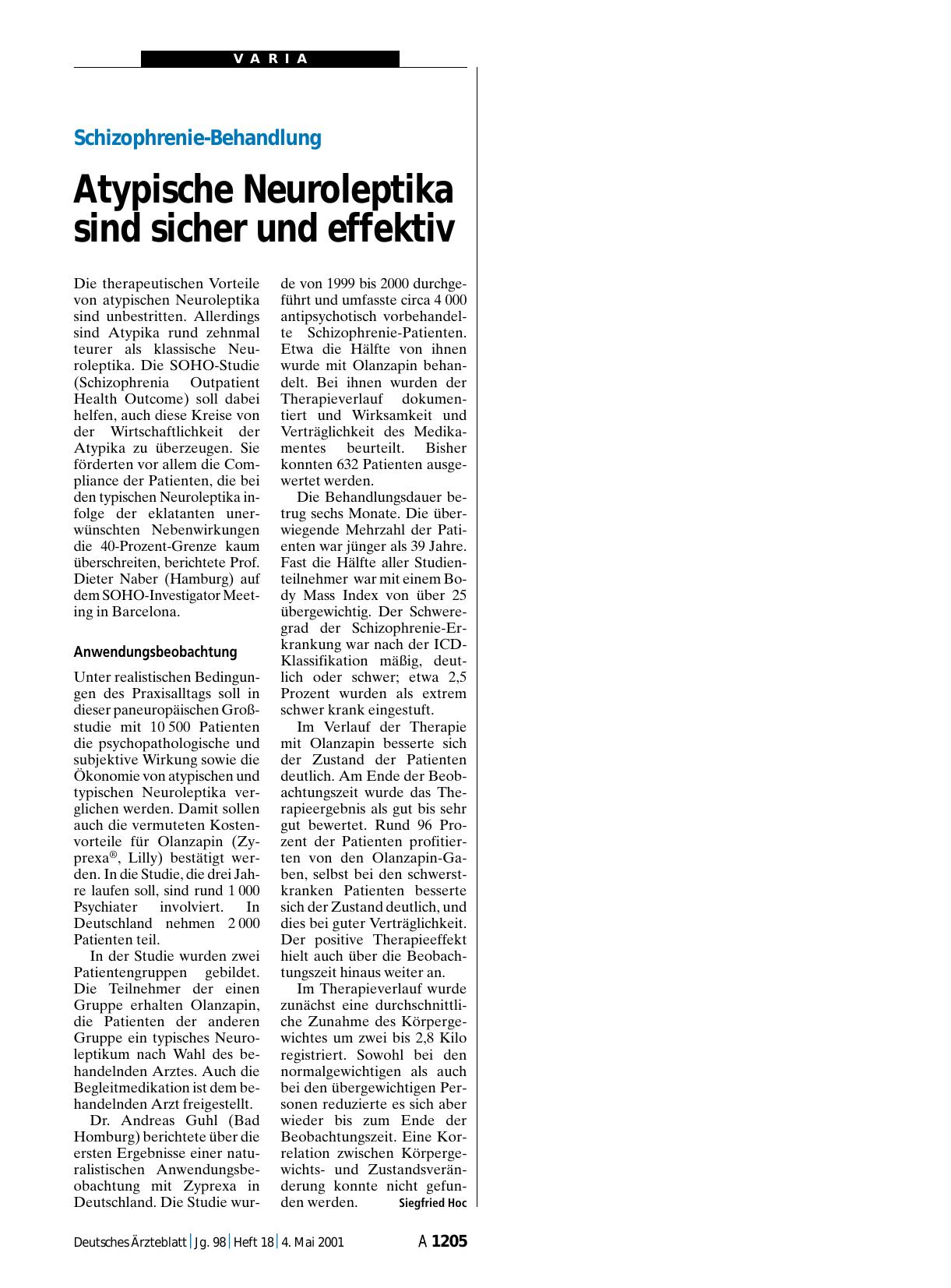 Vorschauseite 1: Schizophrenie-Behandlung: Atypische Neuroleptika sind sicher und effektiv
