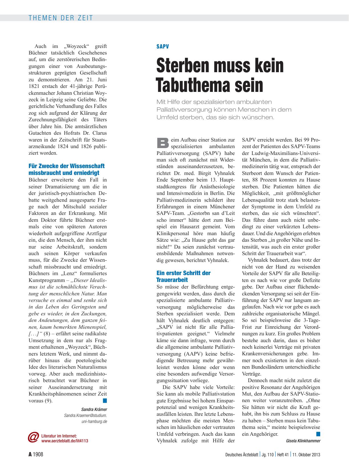 Vorschauseite 1: SAPV: Sterben muss kein Tabuthema sein