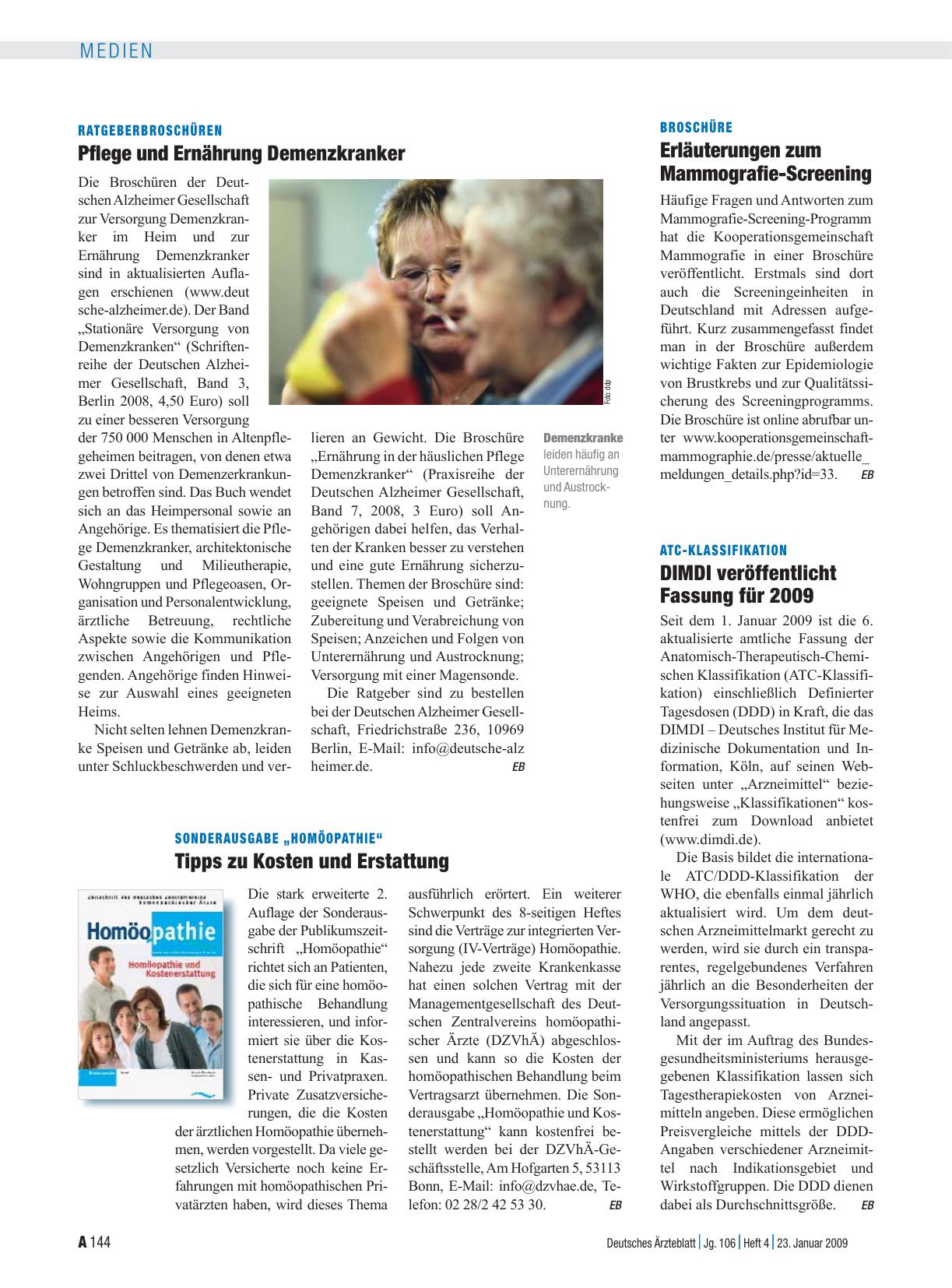 Vorschauseite 1: Ratgeberbroschüren: Pflege und Ernährung Demenzkranker