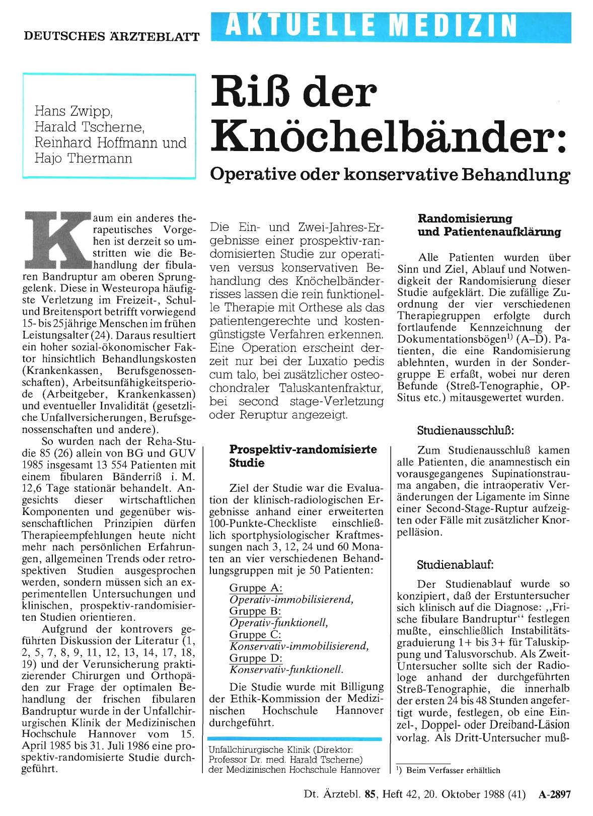Vorschauseite 1: Riß der Knöchelbänder: Operative oder konservative Behandlung