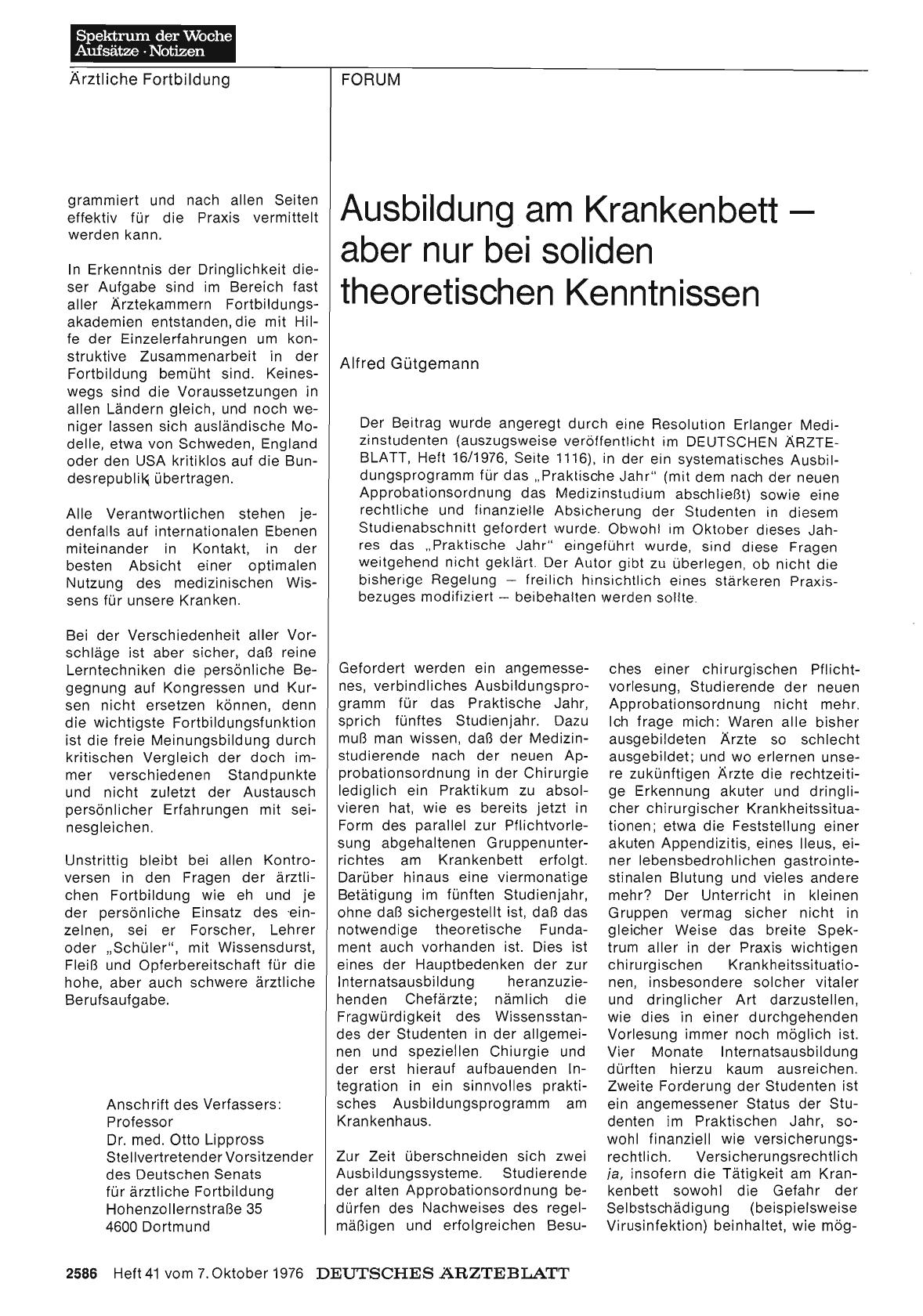 Vorschauseite 1: Ausbildung am Krankenbett aber nur bei soliden theoretischen Kenntnissen