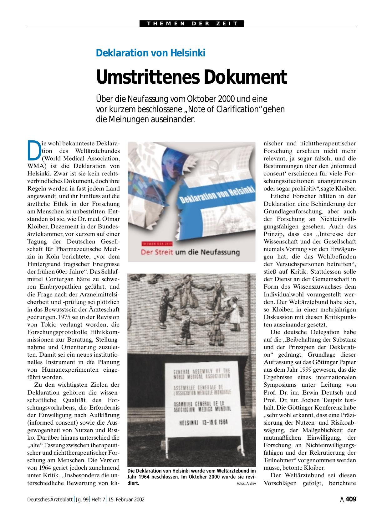 Vorschauseite 1: Deklaration von Helsinki: Umstrittenes Dokument