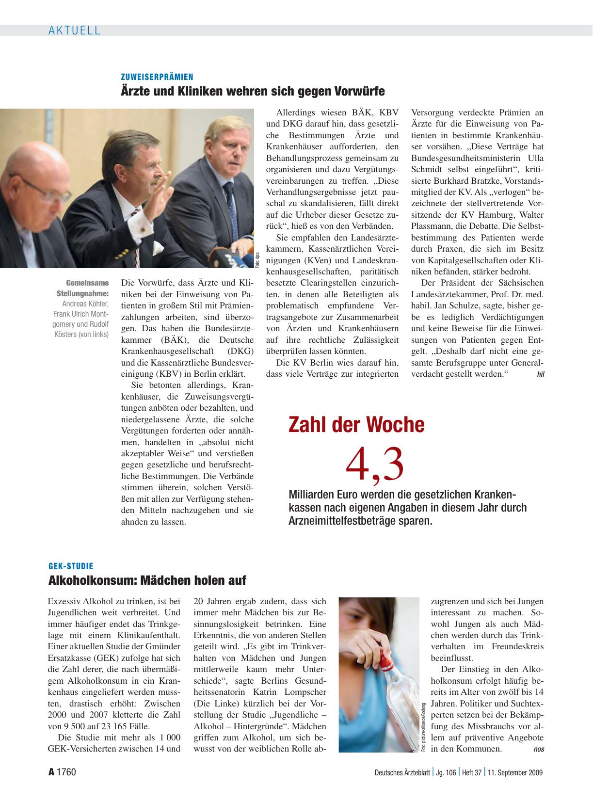 Vorschauseite 1: GEK-Studie – Alkoholkonsum: Mädchen holen auf