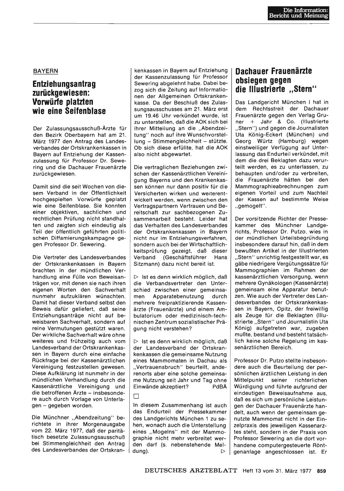 Vorschauseite 1: Dachauer Frauenärzte obsiegen gegen die Illustrierte „Stern“
