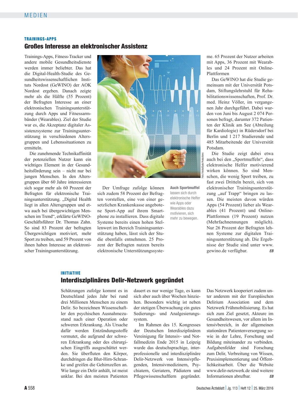 Vorschauseite 1: Trainings-Apps: Großes Interesse an elektronischer Assistenz