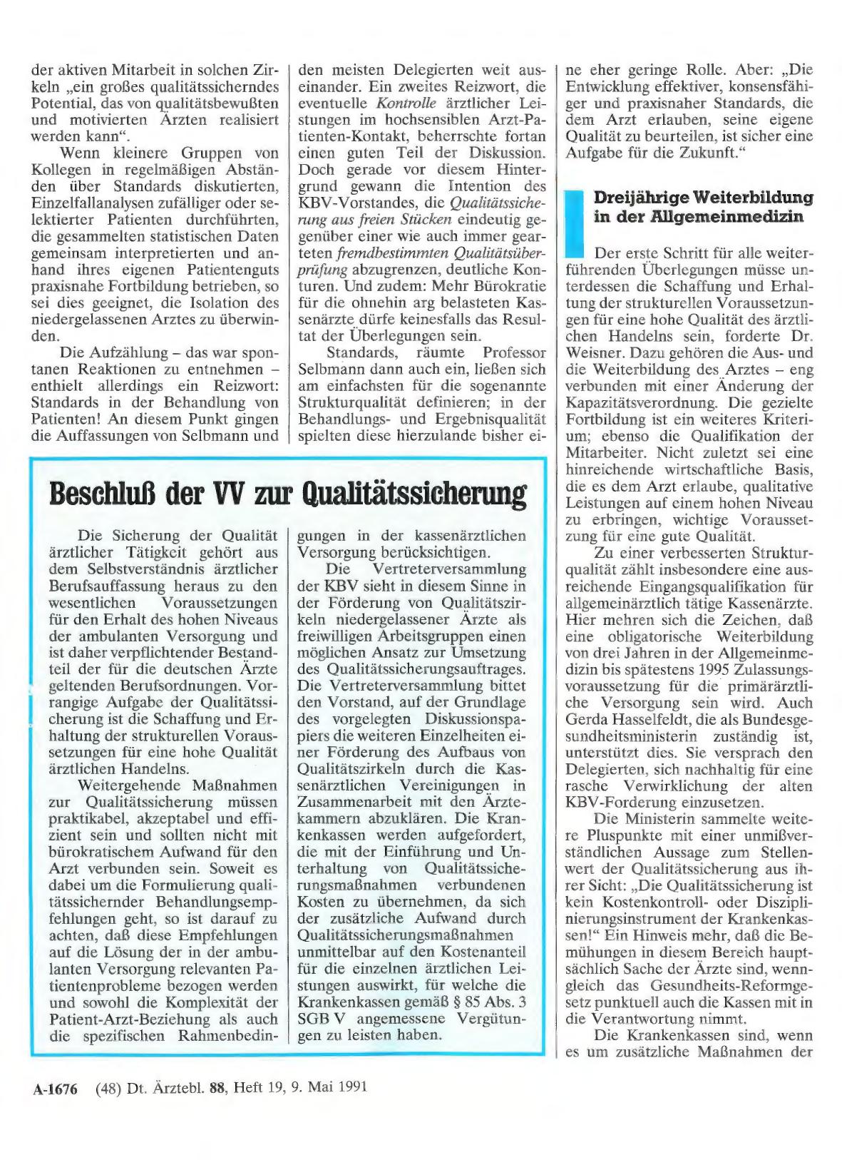 Vorschauseite 1: Beschluß der VV zur Qualitätssicherung