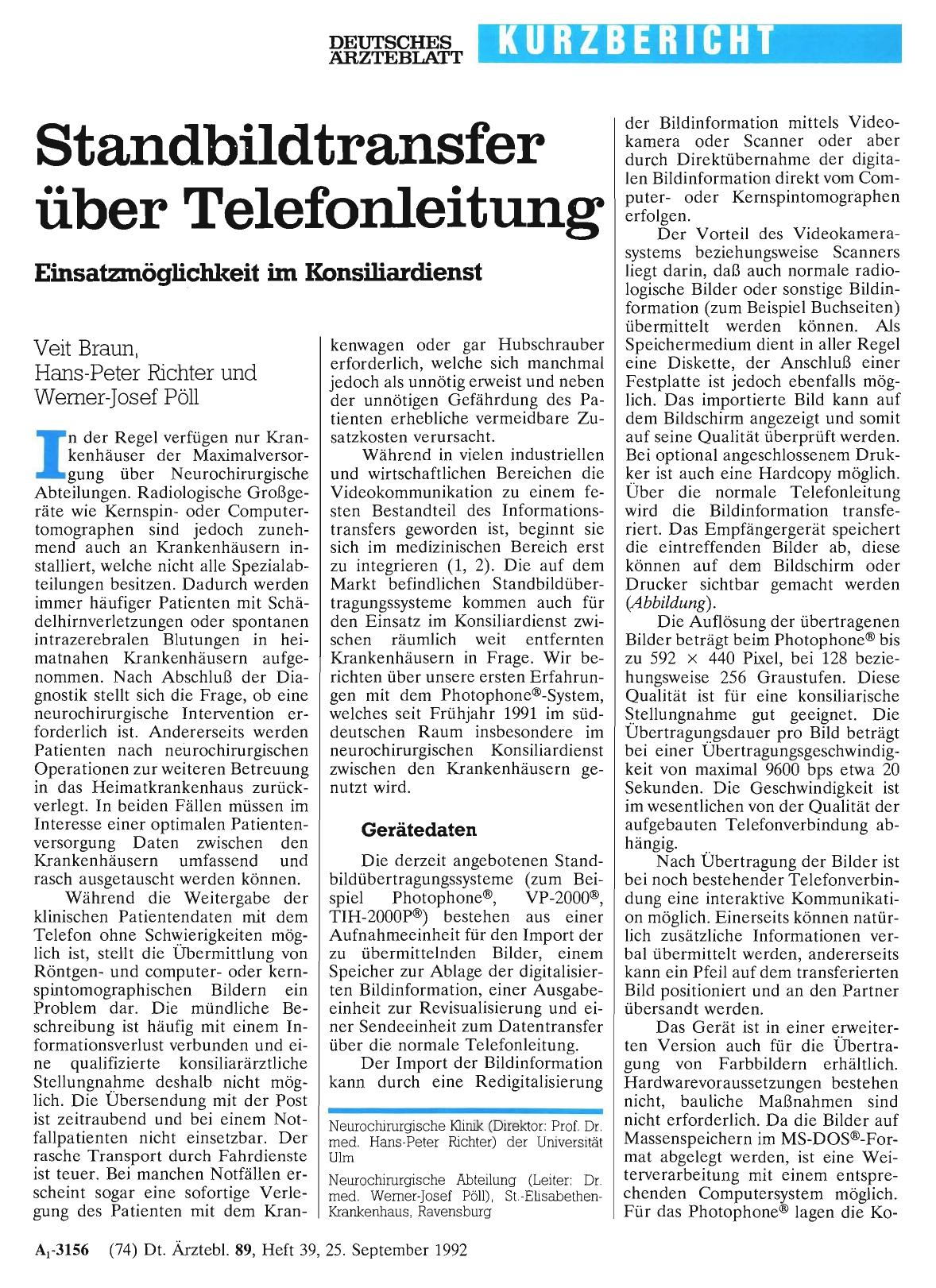 Vorschauseite 1: Standbildtransfer über Telefonleitung
